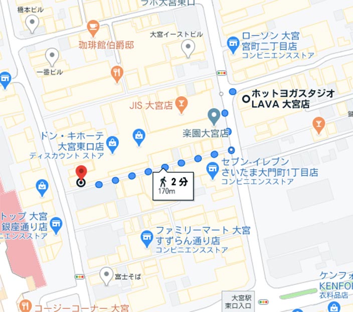 LAVA大宮と大宮ラクーン店の距離
